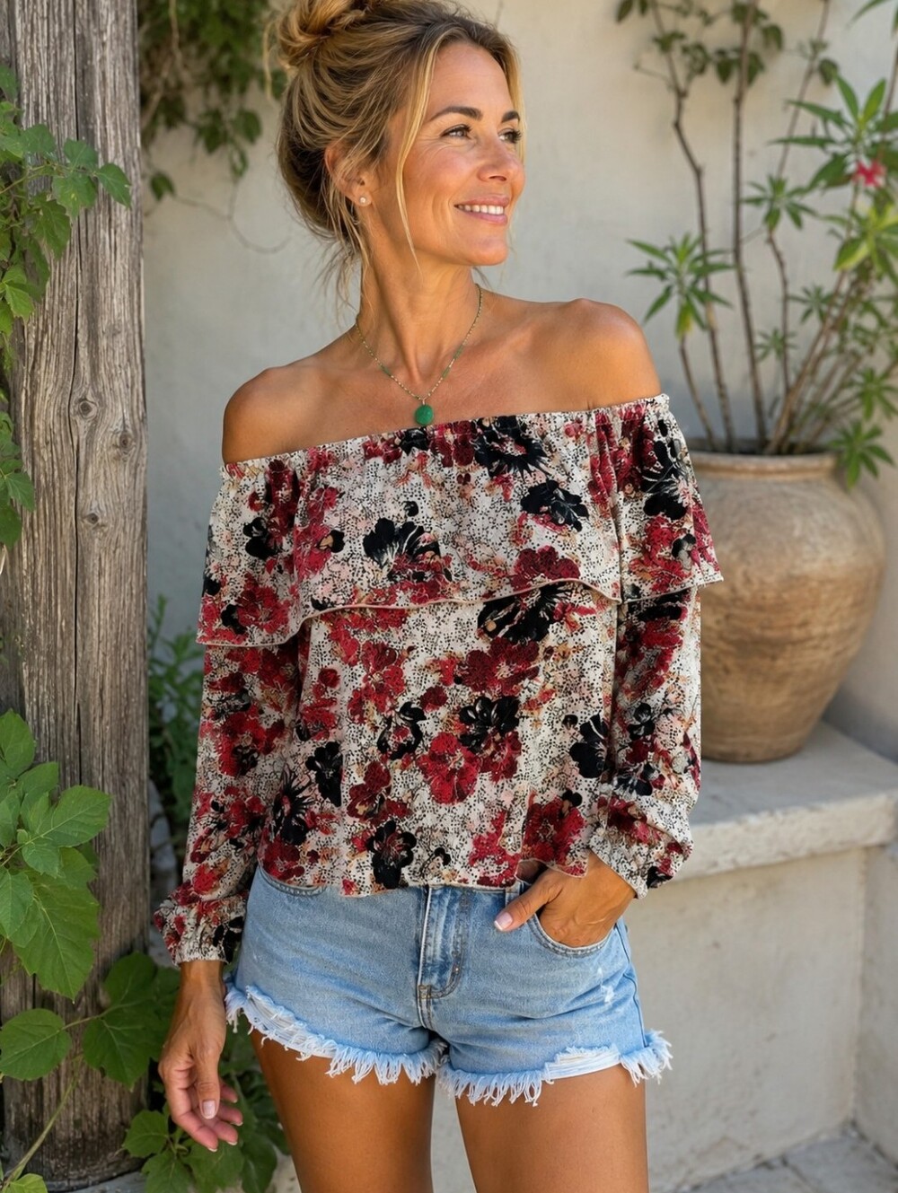 AritziaWilfred beautiful floral print off shoulder blouse